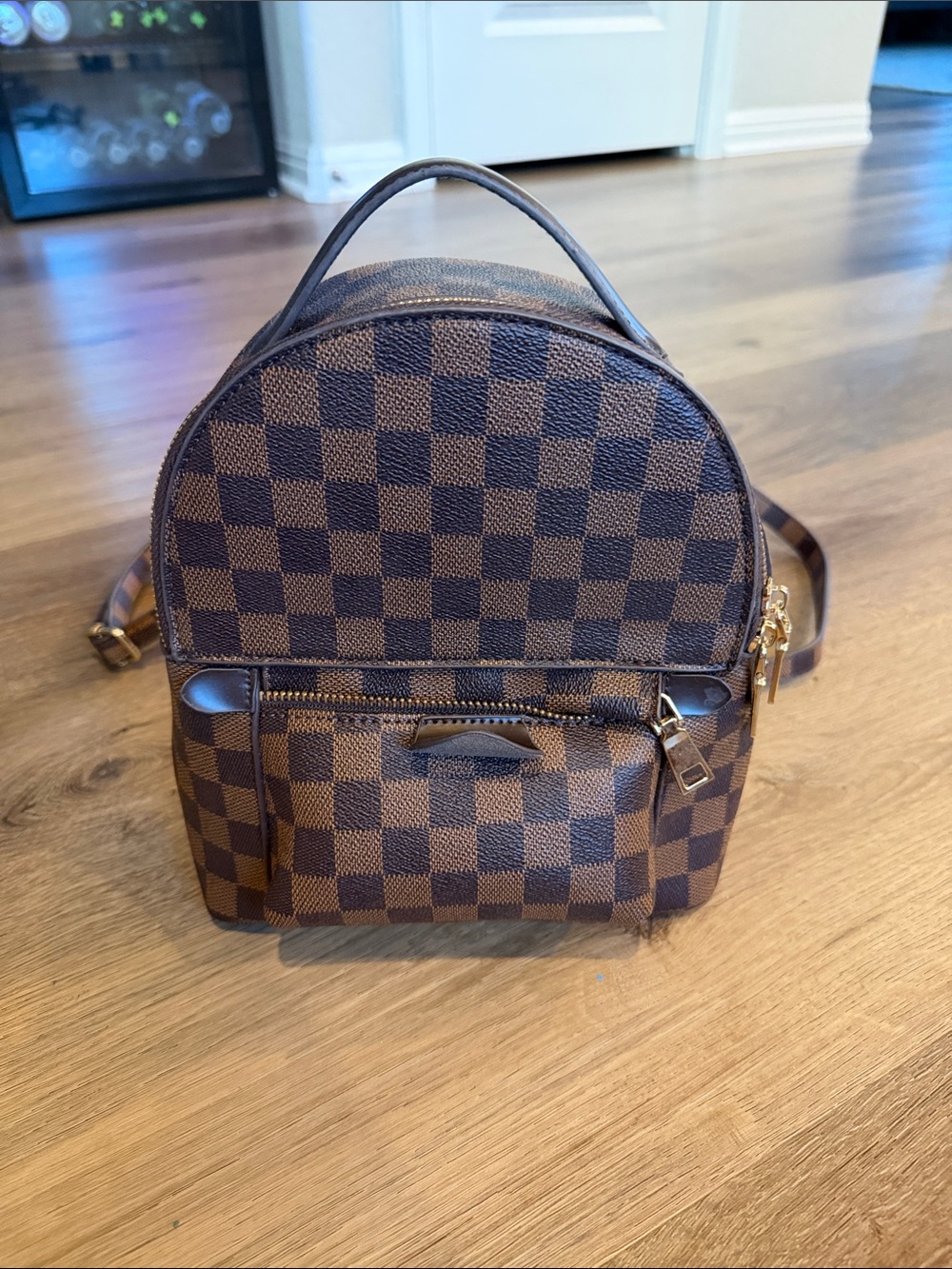 Brown Checkered Mini Backpack - Women Bags